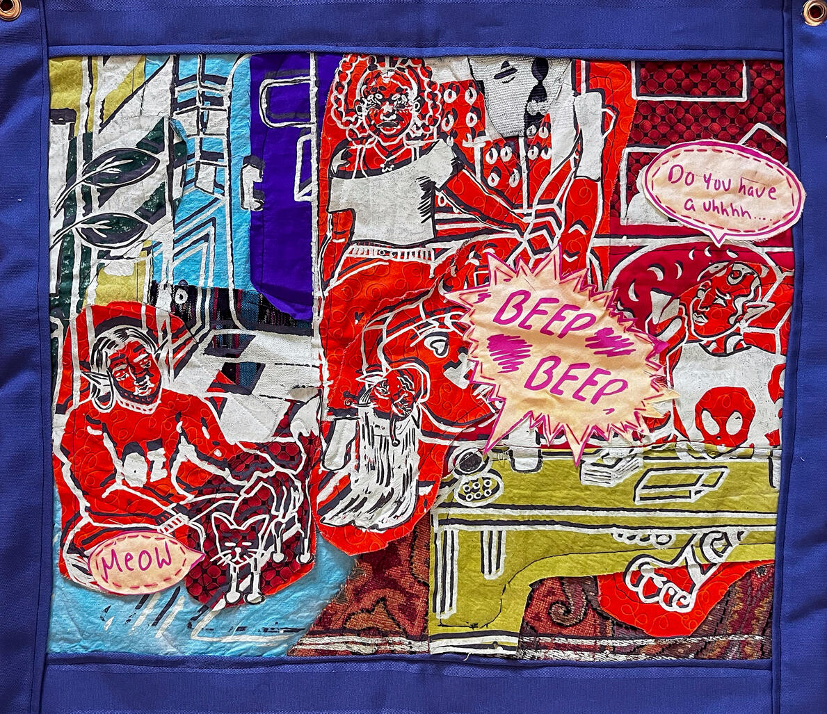 December 2023, Gouache, Textiles, Canvas, Acrylic Paint