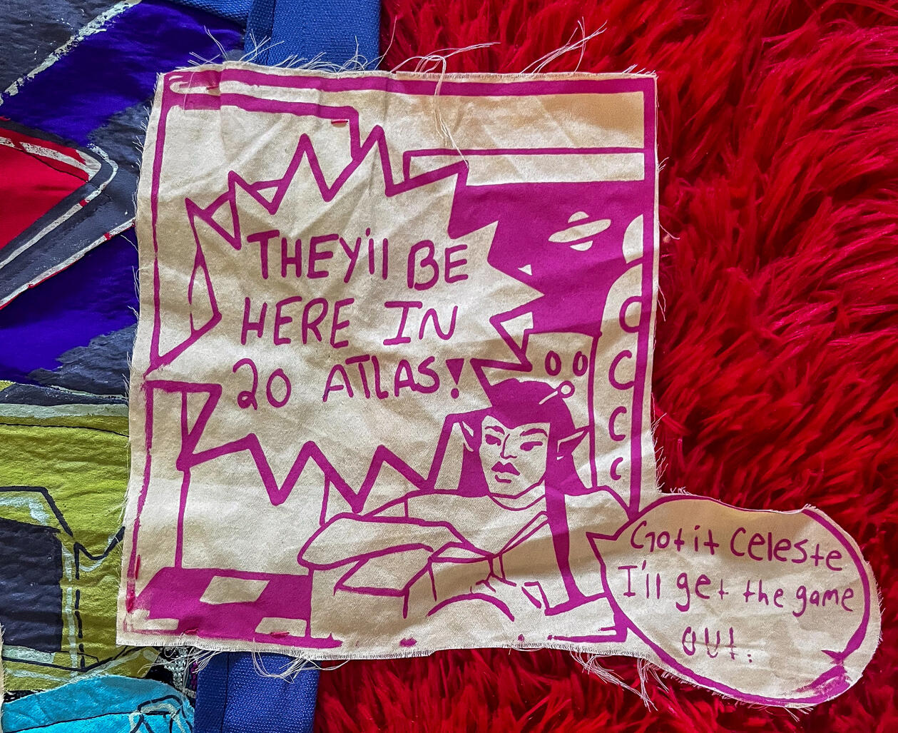 Space Girl And Friends, October 2024, Textiles, Silk Screen Print