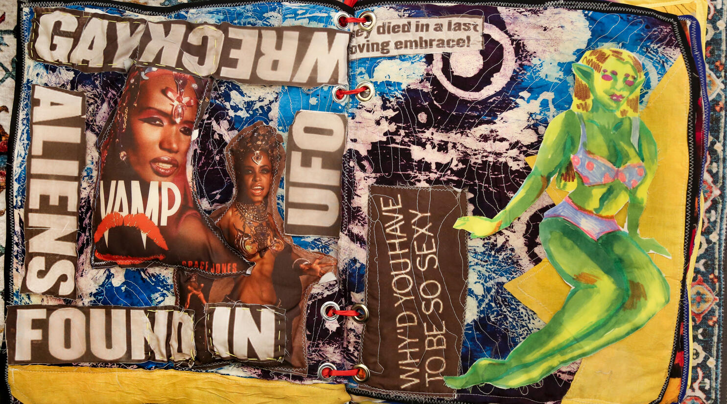 The Avengers Spread 1, December 2025, Textile Collage, Dye Sublimation Printer, Heat Press Paint, Heat Press Crayons